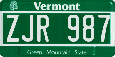 VT license plate ZJR987