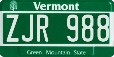 VT license plate ZJR988