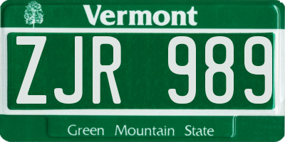VT license plate ZJR989