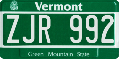 VT license plate ZJR992