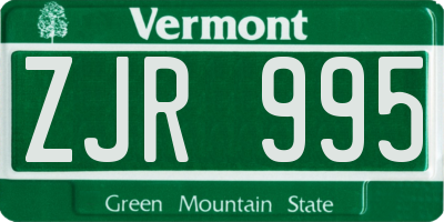 VT license plate ZJR995