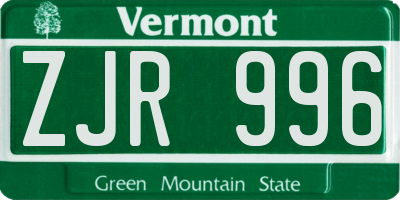 VT license plate ZJR996