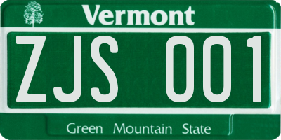 VT license plate ZJS001