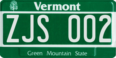 VT license plate ZJS002
