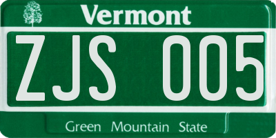 VT license plate ZJS005