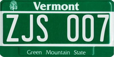 VT license plate ZJS007