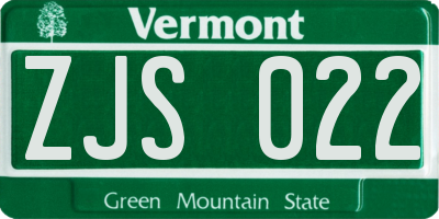 VT license plate ZJS022