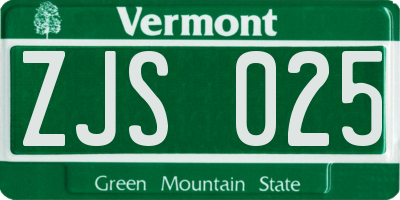 VT license plate ZJS025