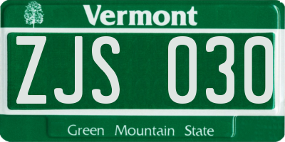 VT license plate ZJS030