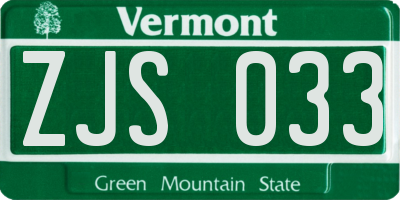 VT license plate ZJS033