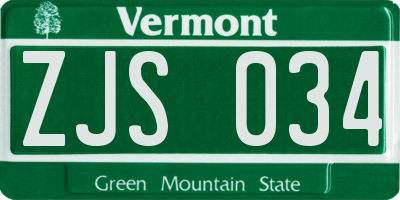 VT license plate ZJS034