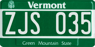 VT license plate ZJS035
