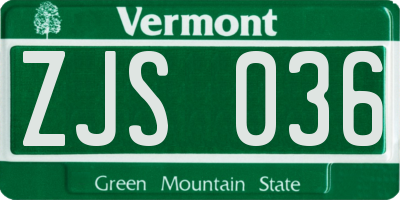 VT license plate ZJS036