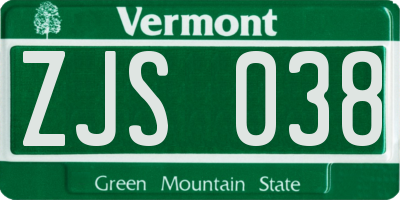 VT license plate ZJS038