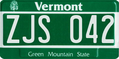 VT license plate ZJS042