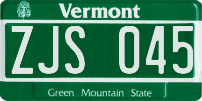 VT license plate ZJS045
