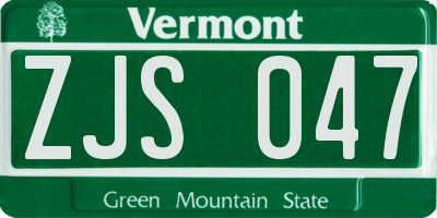 VT license plate ZJS047