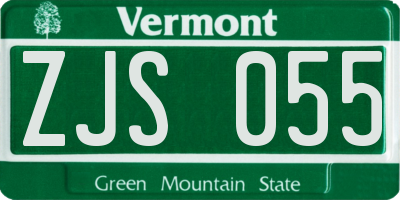 VT license plate ZJS055