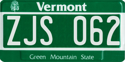 VT license plate ZJS062
