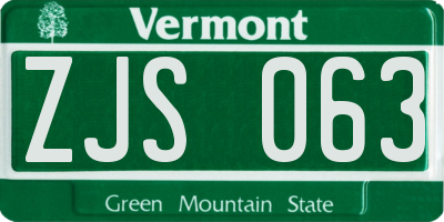VT license plate ZJS063
