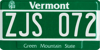 VT license plate ZJS072
