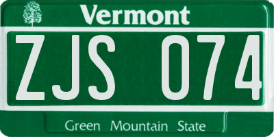 VT license plate ZJS074