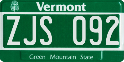 VT license plate ZJS092