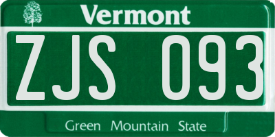 VT license plate ZJS093