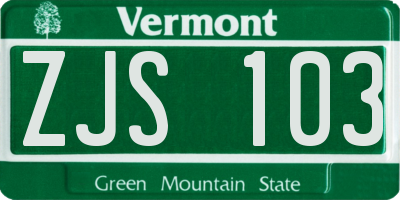 VT license plate ZJS103
