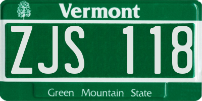 VT license plate ZJS118