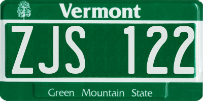 VT license plate ZJS122