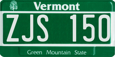 VT license plate ZJS150