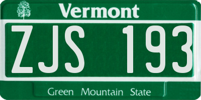VT license plate ZJS193