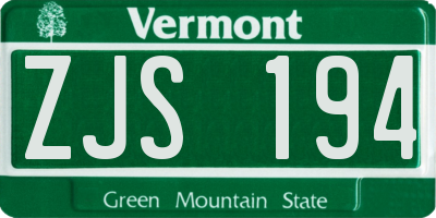 VT license plate ZJS194