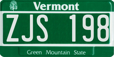 VT license plate ZJS198