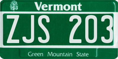 VT license plate ZJS203