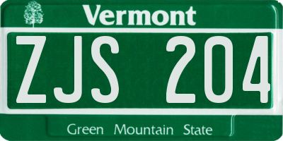 VT license plate ZJS204
