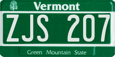 VT license plate ZJS207