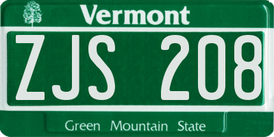 VT license plate ZJS208