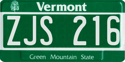 VT license plate ZJS216