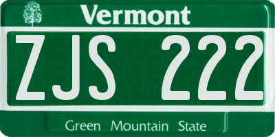 VT license plate ZJS222