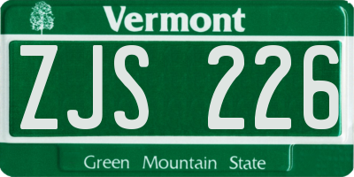VT license plate ZJS226