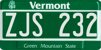 VT license plate ZJS232