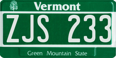 VT license plate ZJS233