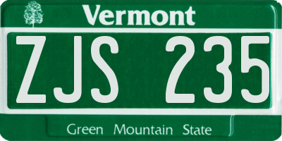VT license plate ZJS235