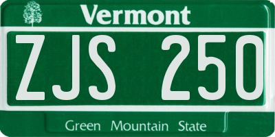 VT license plate ZJS250
