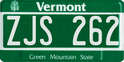 VT license plate ZJS262