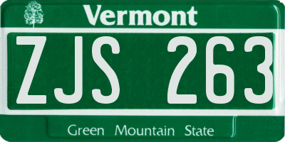 VT license plate ZJS263