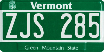 VT license plate ZJS285