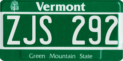 VT license plate ZJS292